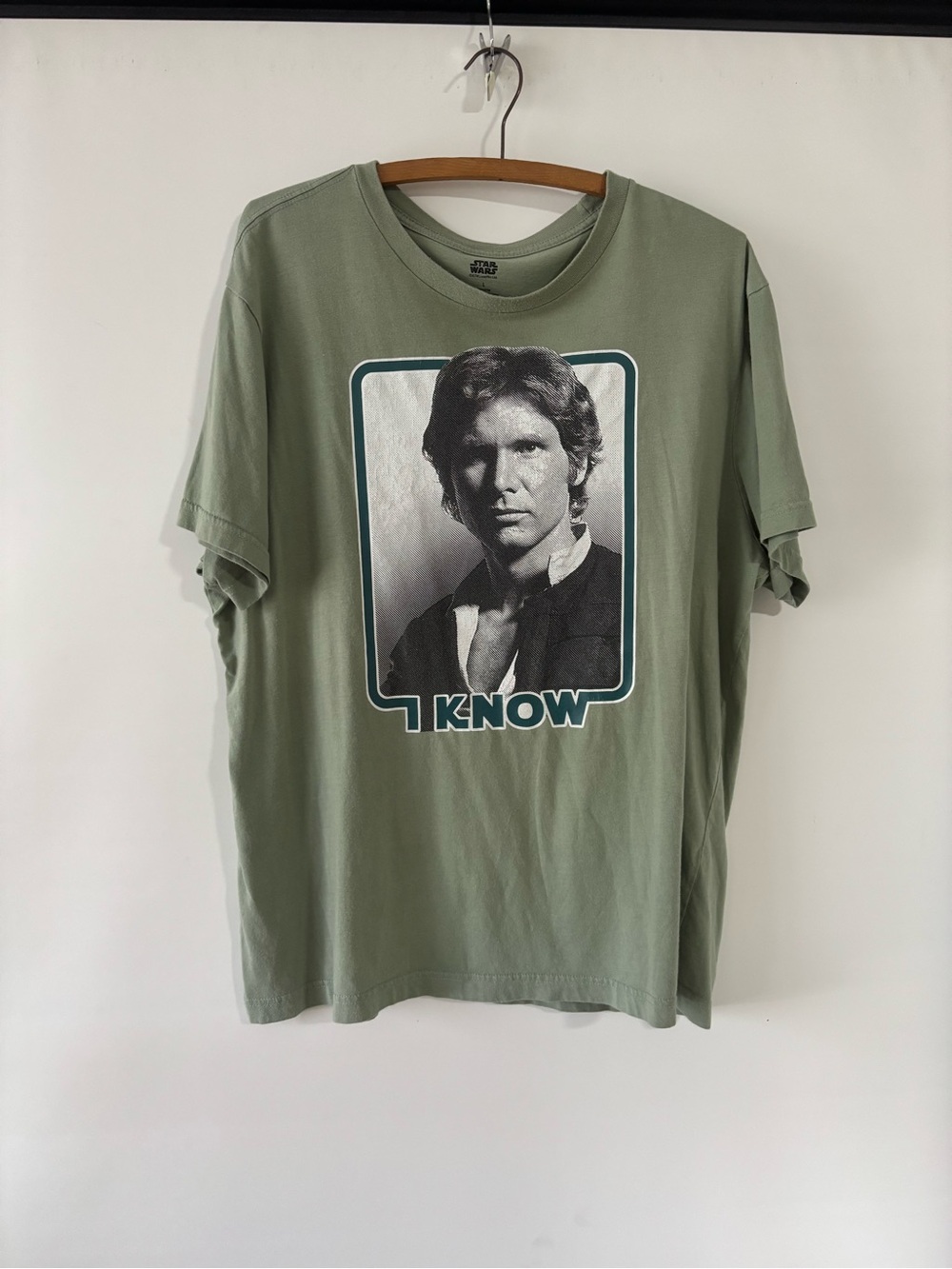 Star Wars Men's Sage Green Han Solo 'I Know' Graphic Tee (rare piece)